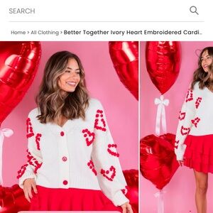 PINK LILY BETTER TOGETHER IVORY HEART EMBROIDERED
CARDIGAN